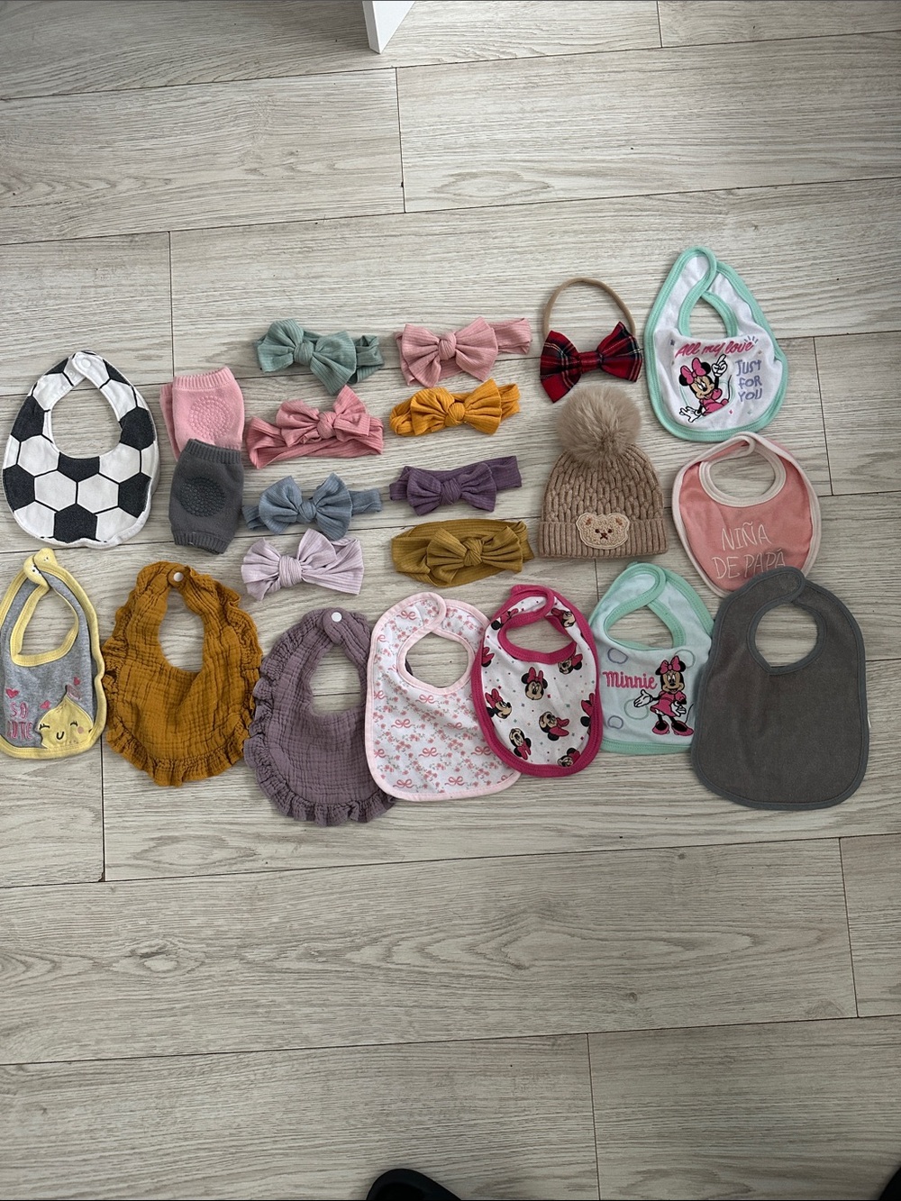 Assorted Kids Bib and Headband Set - Pink, Mint, Gray, Mustard